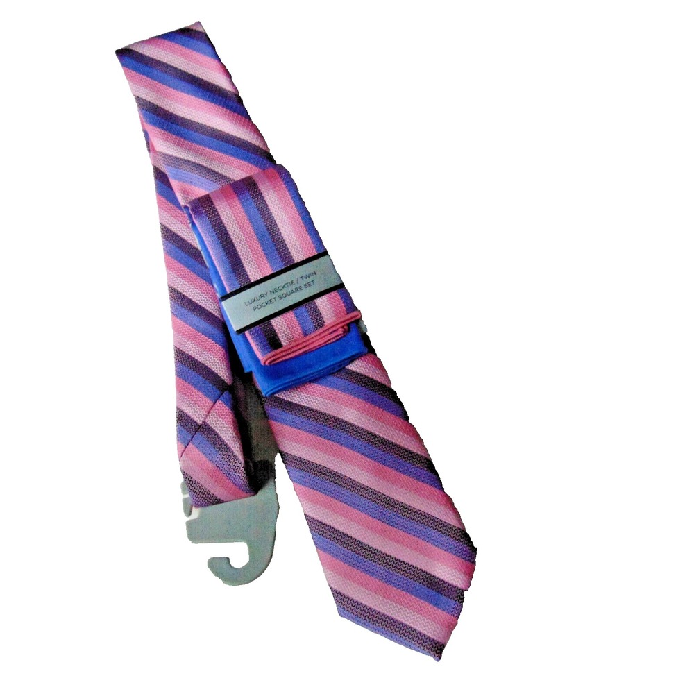 Neck Tie 2 Pocket Square Set Men's Pink Multi Luxury Diagonal Kilburne and Finch